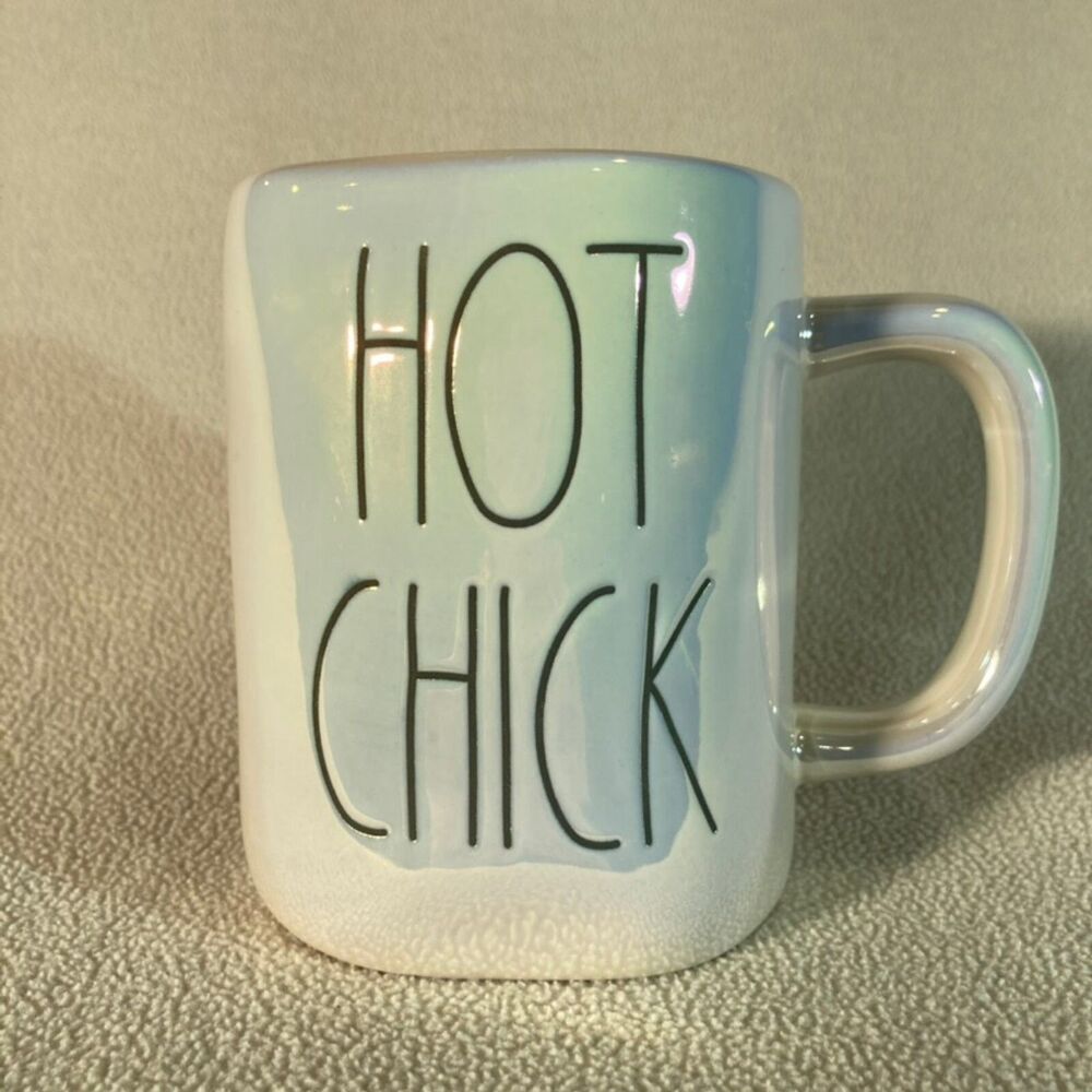 Rae Dunn Mug Minimal Hot Chick Iridescent White Artisan Collection by Magenta